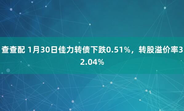 查查配 1月30日佳力转债下跌0.51%,转股溢价率32.04%